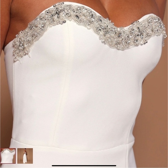 NovaLuxe  Mira Embellished Maxi Gown White Front Slit Strapless Size Large - Picture 4 of 16